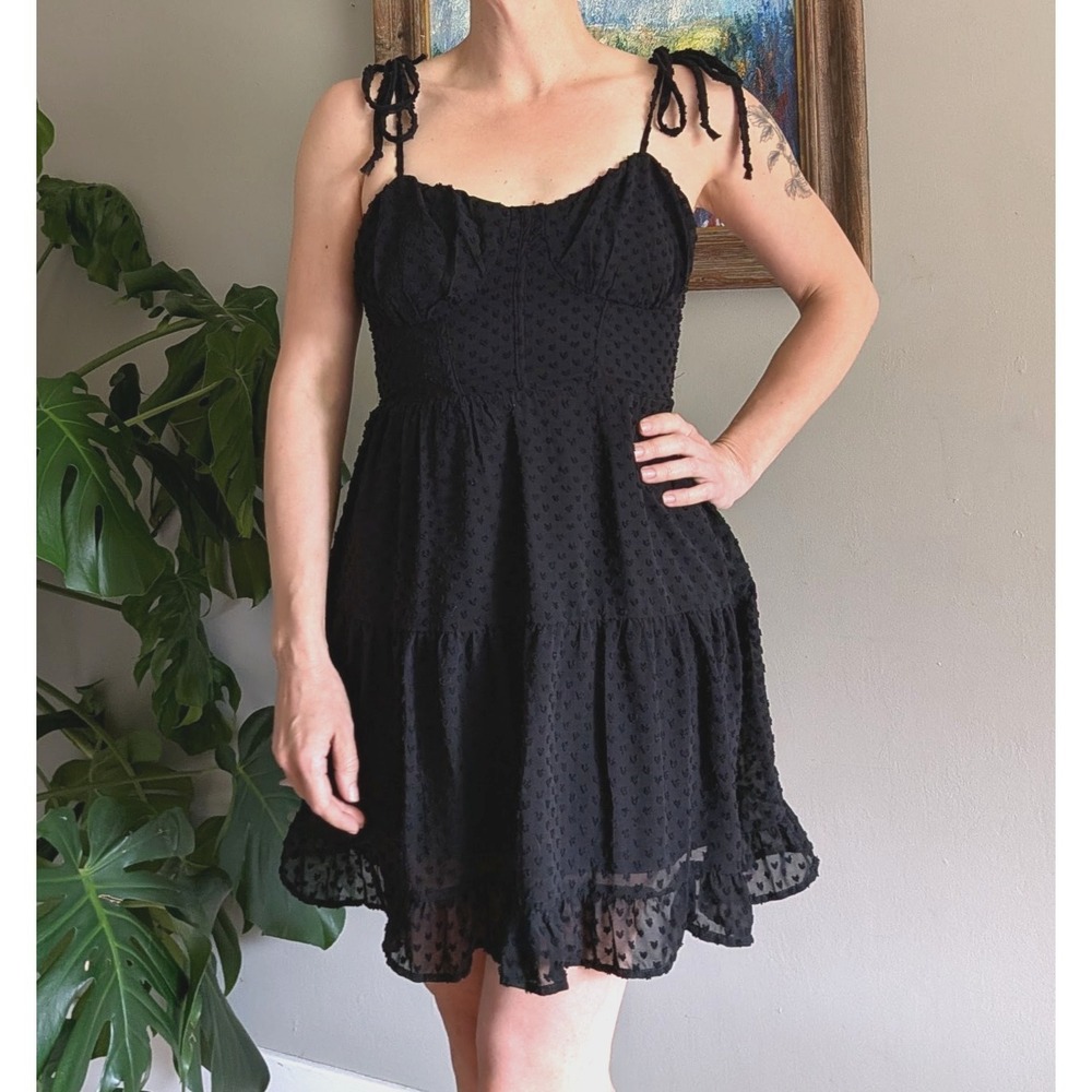 Wild Fable Baby Doll Swiss Dot Dress Black Coquette Dark Romantic Whimsigoth